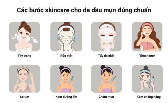 Các bước skincare buổi tối cho da dầu đúng cách cần được cá nhân hóa nhưng vẫn tuân theo các bước cơ bản giúp làm sạch, dưỡng và phục hồi.
