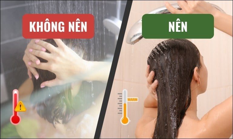 Không nên gội đầu với nước quá nóng làm khô da đầu